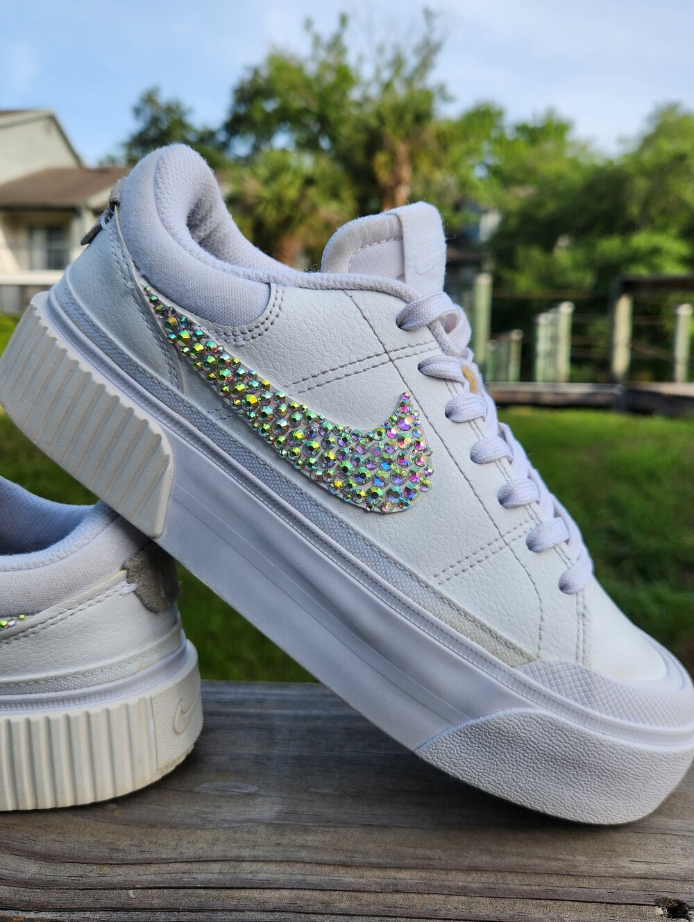 Nike Women's Court Legacy Platform White Rhinestones Customized Sneakers Size 6 - Picture 8 of 16